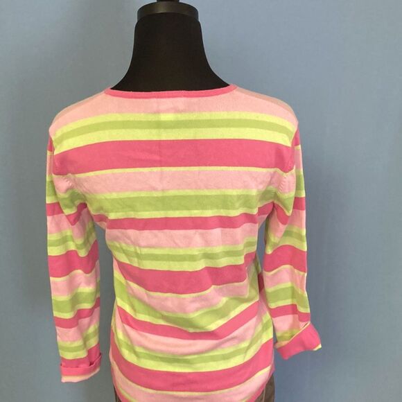Lilly Pulitzer Pink and Green Striped Sweater, Size Small - Picture 4 of 7